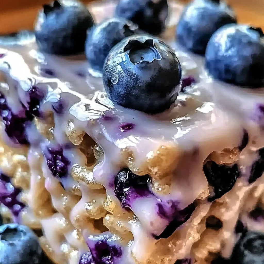 Blueberry Rice Krispies Treats with Vanilla Glaze