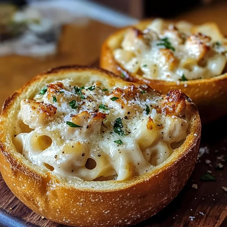 Chicken Alfredo Garlic Bread Bowls