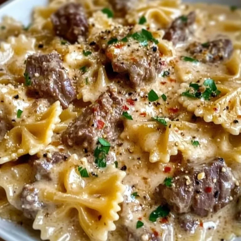 Creamy Parmesan Garlic Beef Bowtie Pasta