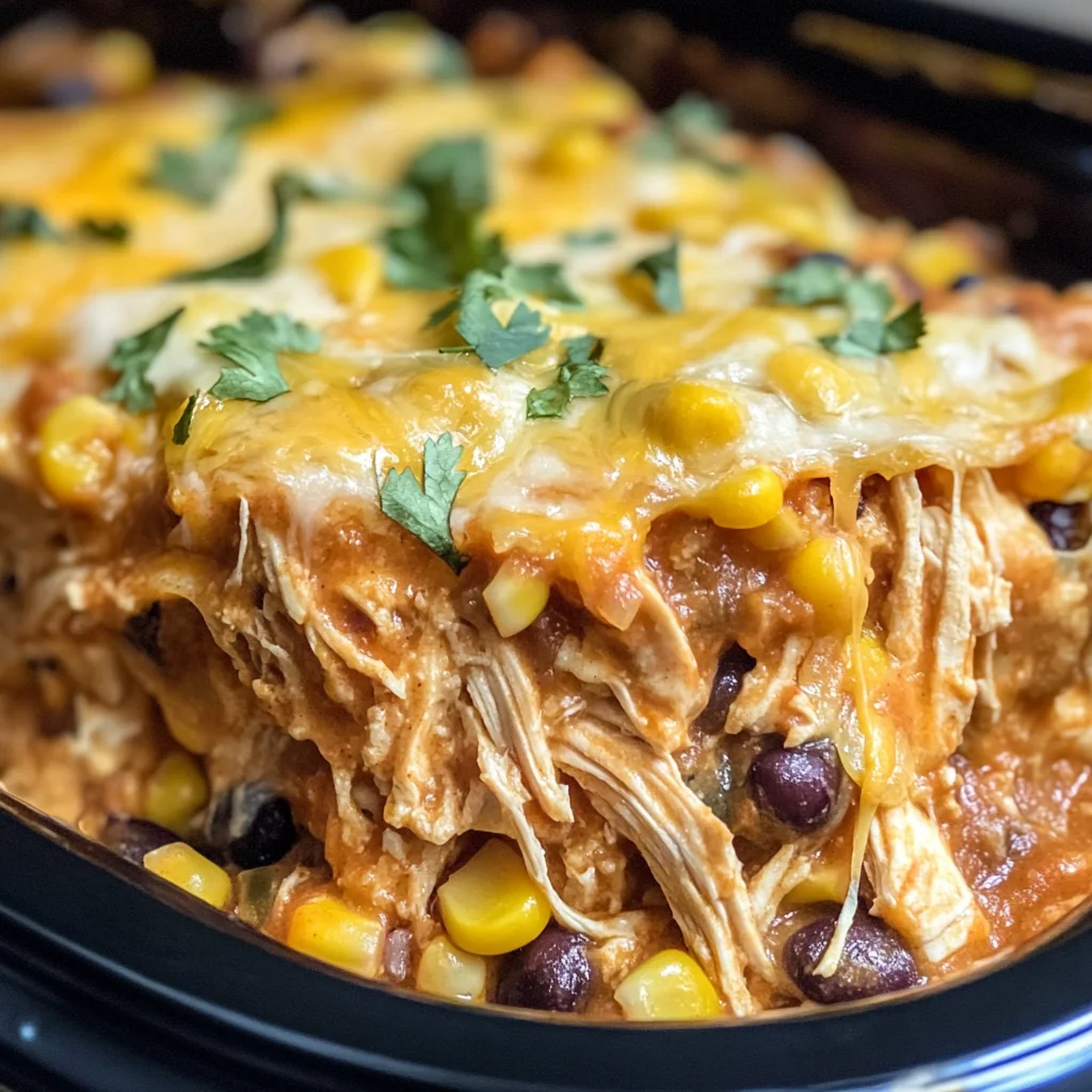 Crockpot Chicken Enchilada Casserole