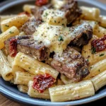Garlic Butter Steak Tips with Cheesy Rigatoni