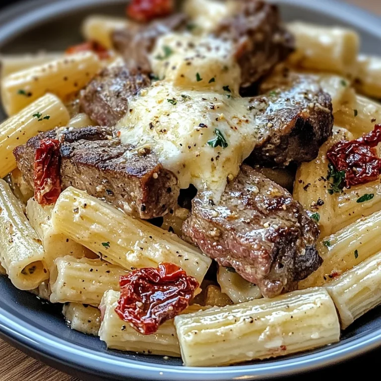 Garlic Butter Steak Tips with Cheesy Rigatoni