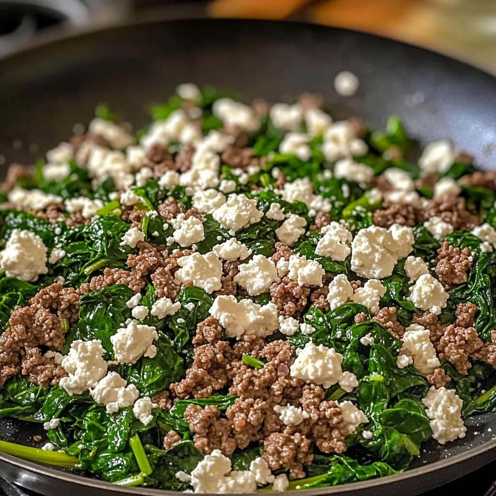 Ground Beef and Spinach Skillet with Feta
