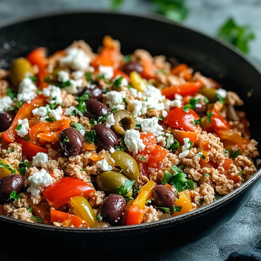 Mediterranean Keto Ground Chicken Skillet with Olives and Feta