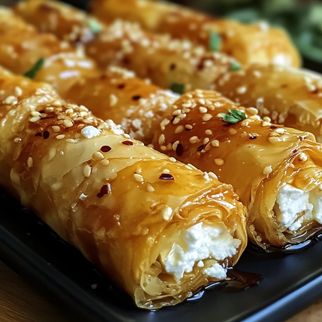 Oven Fried Feta Rolls with Chili Honey