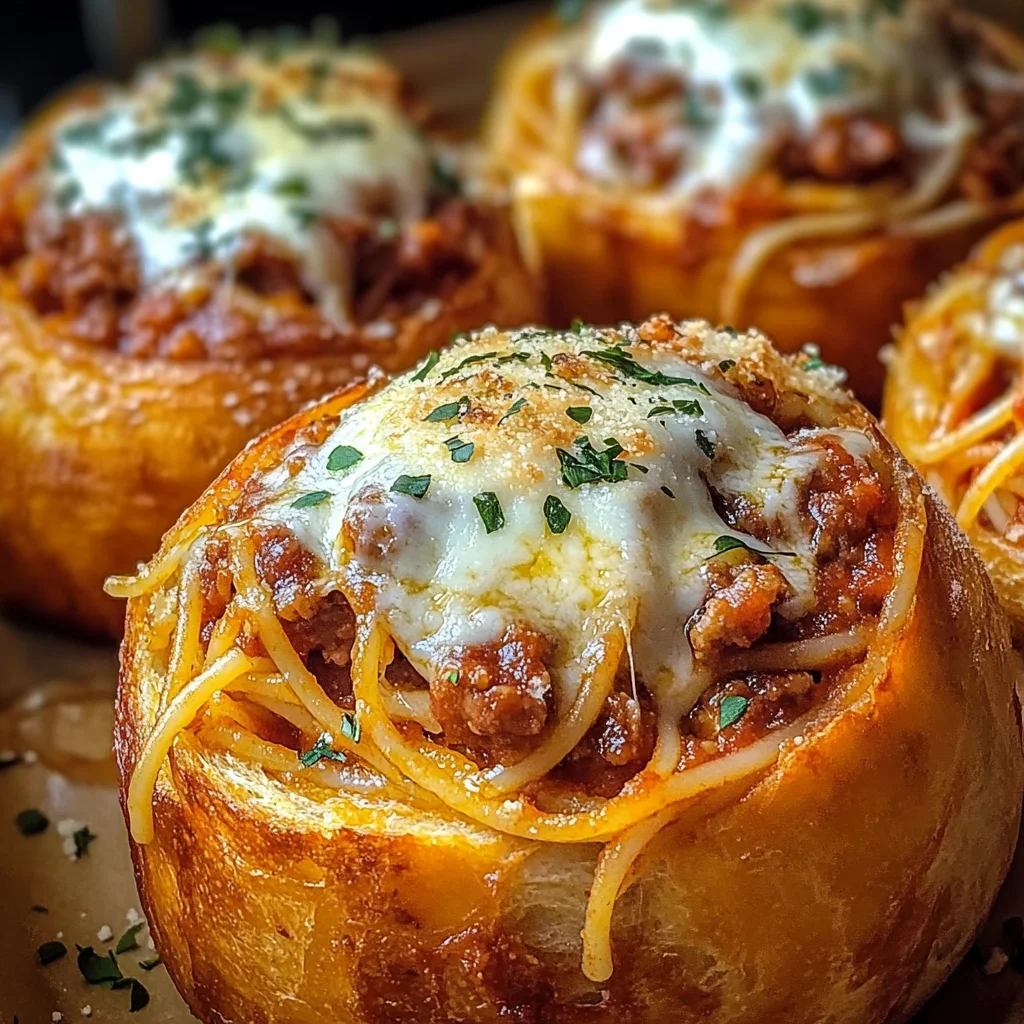 Spaghetti Garlic Bread Bowls