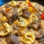 Cheesesteak Tortellini in Creamy Provolone Sauce
