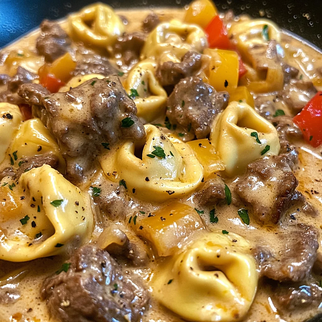 Cheesesteak Tortellini in Creamy Provolone Sauce