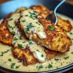 Crispy Parmesan Chicken with a Rich Garlic Sauce - Easy Dinner Idea