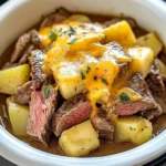 Slow Cooker Steak and Cheddar Potato Casserole