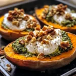 Stuffed Sweet Potatoes with Burrata, Toasted Walnuts & Sage Pesto