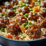 Honey Garlic Meatball Rice Bake