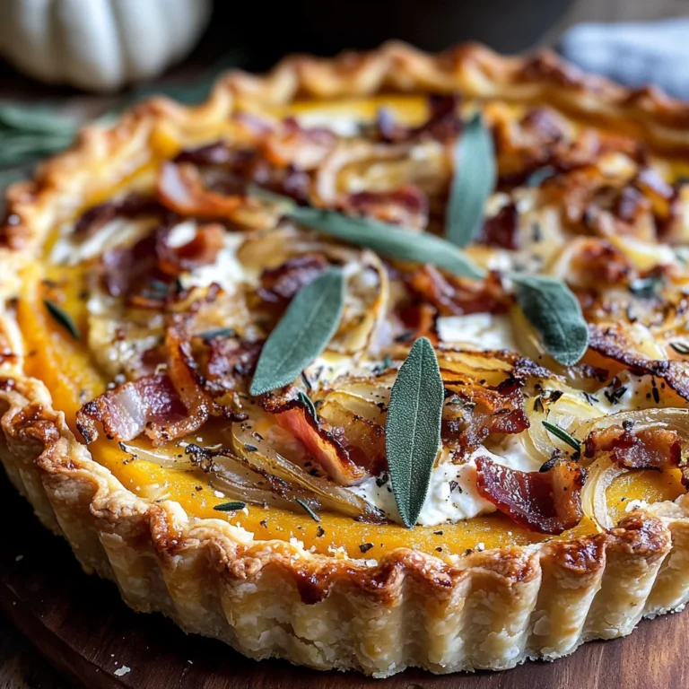 Pumpkin, Ricotta & Caramelized Onion Tart with Bacon and Sage
